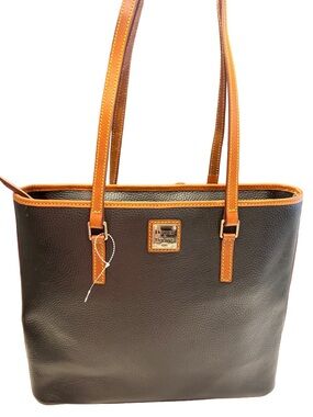Dooney & Bourke Black Leather Tote W/tan Trim Gold Hardware NWOT